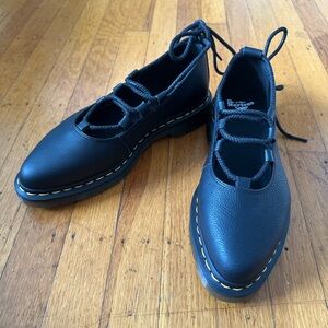 DR. MARTENS ELPHIE II BLACK LEATHER BALLET FLAT SIZE US 8 NWOT